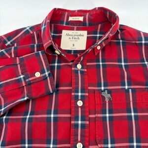 Abercrombie Fitch Mens Red Plaid Button Down Shirt Muscle Fit Size S